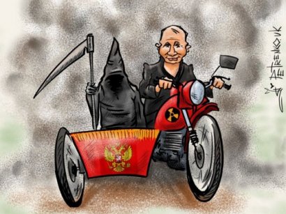 Поездку Путина на мотоцикле изобразили меткой карикатурой