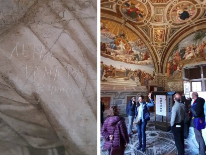 Лена и Тамара из Винницы нацарапали свои имена на фреске Рафаэля во дворце Ватикана