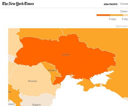 The New York Times опубликовал карту распространения пандемии COVID-19, на которой Крым обозначен российским